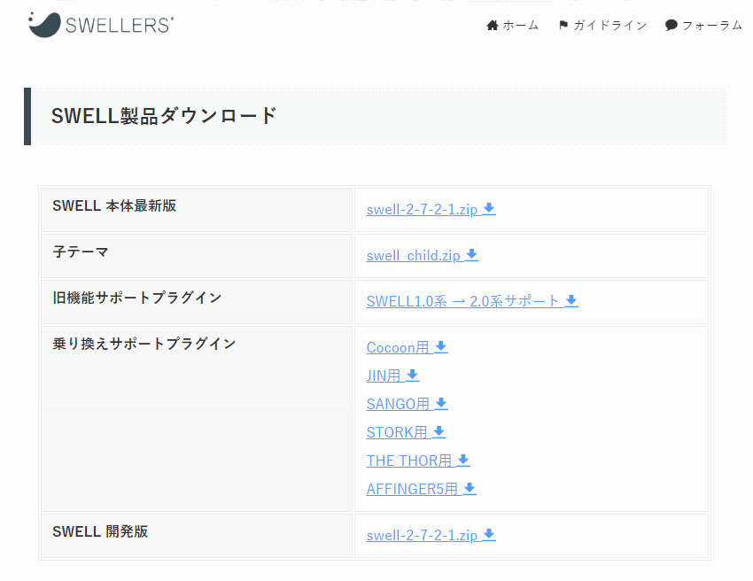 SWELLダウンロードページ